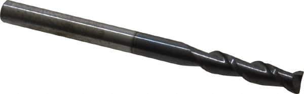 Accupro - 3/16", 3/4" LOC, 3/16" Shank Diam, 2-1/2" OAL, 2 Flute, Solid Carbide Square End Mill - Single End, AlTiN Finish, Spiral Flute, 40° Helix, Centercutting, Right Hand Cut, Right Hand Flute - Eagle Tool & Supply