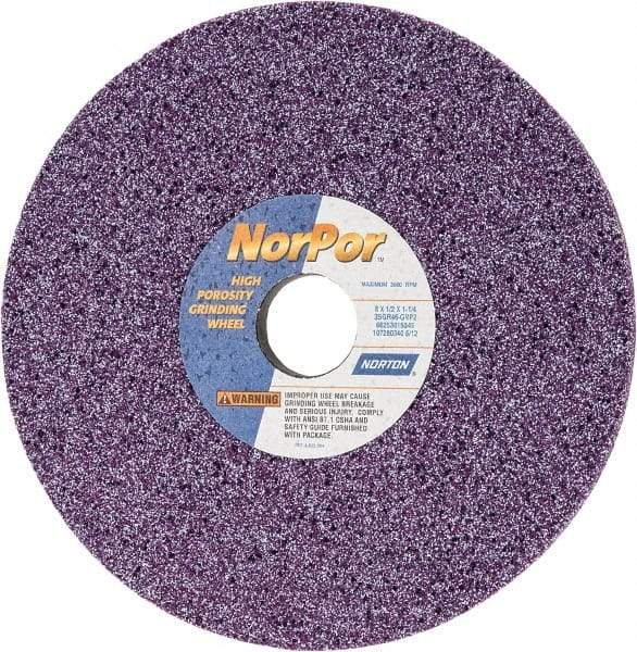 Norton - 8" Diam x 1-1/4" Hole x 1/2" Thick, G Hardness, 46 Grit Surface Grinding Wheel - Ceramic, Type 1, Coarse Grade, 3,600 Max RPM, Vitrified Bond, No Recess - Eagle Tool & Supply