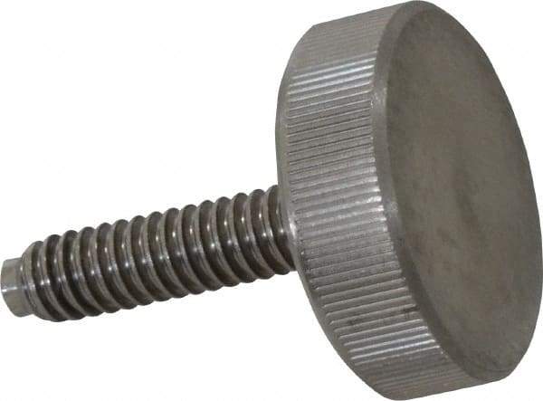 Gibraltar - 1/4-20 Knurled Shoulderless Dog Point Tip Grade 18-8 Stainless Steel Thumb Screw - 1-5/16" OAL, 1" Head Diam x 5/16" Head Height - Eagle Tool & Supply