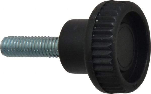Gibraltar - M6x1.00 Knurled Shoulder Steel Thumb Screw - 36.5mm OAL, 25mm Head Diam x 9.5mm Head Height, Zinc-Plated Finish - Eagle Tool & Supply