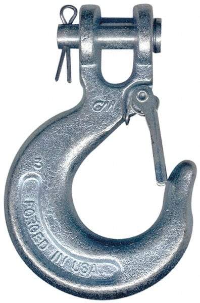 CM - 1/4 Inch Chain Diameter, Grade 43 Clevis Hook - 2,600 Lbs. Load Capacity, 0.36 Inch Inside Diameter, 0.31 Inch Pin Diameter, 0.72 Inch Hook Throat, 2.27 Inch Overall Length, 2.33 Inch Hook Width - Eagle Tool & Supply