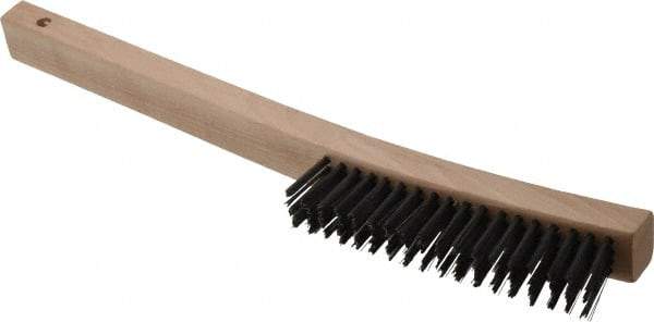 Weiler - 4 Rows x 18 Columns Steel Scratch Brush - 6" Brush Length, 14" OAL, 1-3/16" Trim Length, Wood Curved Handle - Eagle Tool & Supply