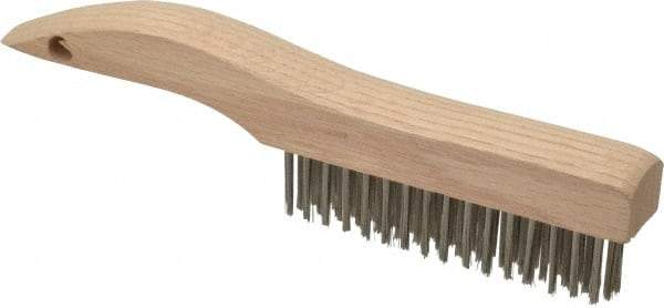 Weiler - 4 Rows x 16 Columns Stainless Steel Scratch Brush - 5" Brush Length, 10" OAL, 1-3/16" Trim Length, Wood Shoe Handle - Eagle Tool & Supply