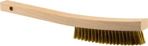 Weiler - 3 Rows x 19 Columns Brass Plater Brush - 5-1/2" Brush Length, 13" OAL, 1" Trim Length, Wood Curved Handle - Eagle Tool & Supply