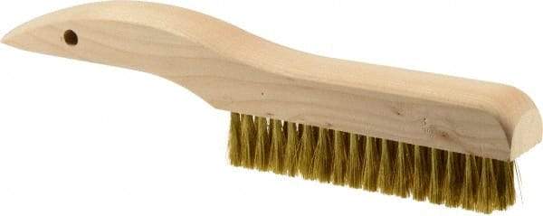 Weiler - 4 Rows x 18 Columns Brass Plater Brush - 5" Brush Length, 10" OAL, 1" Trim Length, Wood Shoe Handle - Eagle Tool & Supply