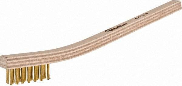 Weiler - 3 Rows x 7 Columns Brass Scratch Brush - 7-1/2" OAL, 1/2" Trim Length, Wood Toothbrush Handle - Eagle Tool & Supply