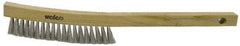 Weiler - 4 Rows x 19 Columns Stainless Steel Plater Brush - 5-1/2" Brush Length, 13" OAL, 1" Trim Length, Wood Curved Handle - Eagle Tool & Supply