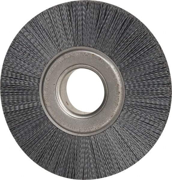 Weiler - 8" OD, 2" Arbor Hole, Crimped Nylon Wheel Brush - 1" Face Width, 2-1/4" Trim Length, 0.035" Filament Diam, 3,600 RPM - Eagle Tool & Supply