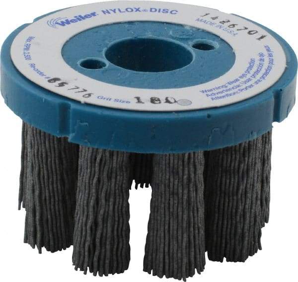 Weiler - 3" 180 Grit Silicon Carbide Crimped Disc Brush - Very Fine Grade, Plain Hole Connector, 1-1/2" Trim Length, 7/8" Arbor Hole - Eagle Tool & Supply