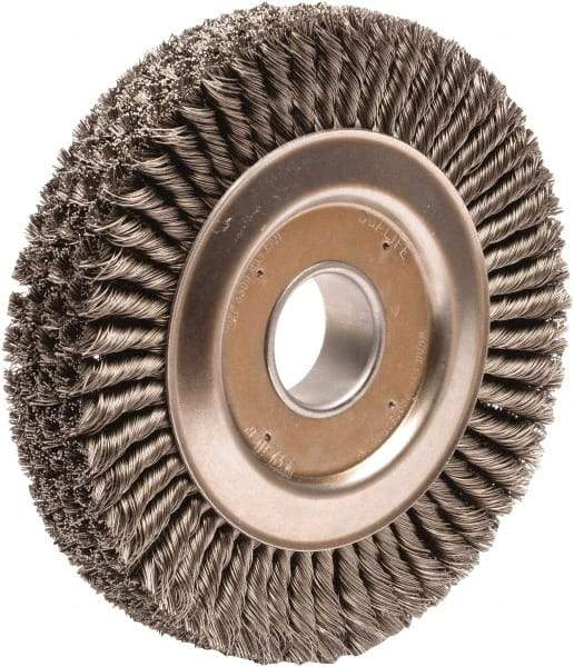 Weiler - 10" OD, 2" Arbor Hole, Knotted Steel Wheel Brush - 1-3/4" Face Width, 1-3/4" Trim Length, 0.023" Filament Diam, 4,500 RPM - Eagle Tool & Supply