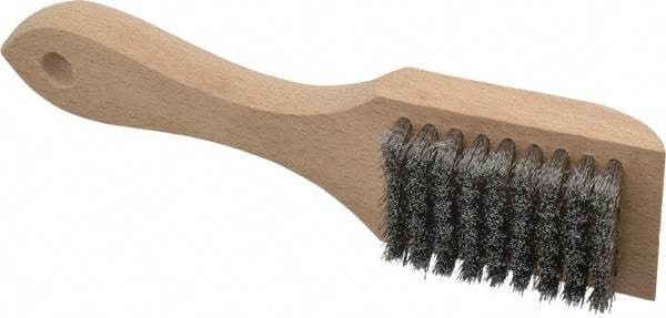 Weiler - 6 Rows x 9 Columns Aluminum Scratch Brush - 6-3/4" OAL, 1/2" Trim Length, Wood Straight Handle - Eagle Tool & Supply