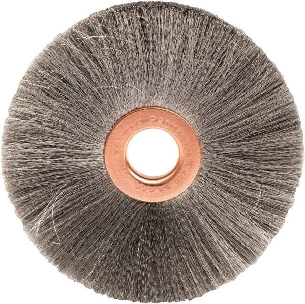 Weiler - 3" OD, 1/2" Arbor Hole, Crimped Steel Wheel Brush - 5/8" Face Width, 1" Trim Length, 0.003" Filament Diam, 20,000 RPM - Eagle Tool & Supply