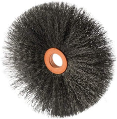 Weiler - 4" OD, 1/2" Arbor Hole, Crimped Steel Wheel Brush - 1/2" Face Width, 1-1/2" Trim Length, 0.006" Filament Diam, 20,000 RPM - Eagle Tool & Supply