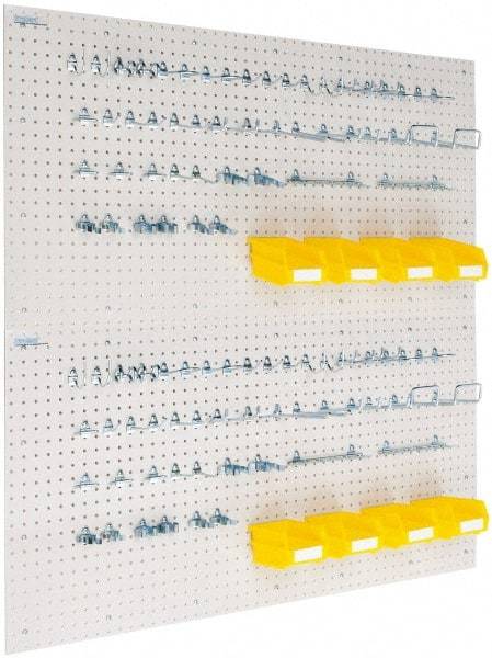 Triton - 48" Wide x 24" High Storage Peg Board, Hooks & Spacers - 4 Panels, 88 Hooks, Polypropylene Board, Steel Hooks, White - Eagle Tool & Supply