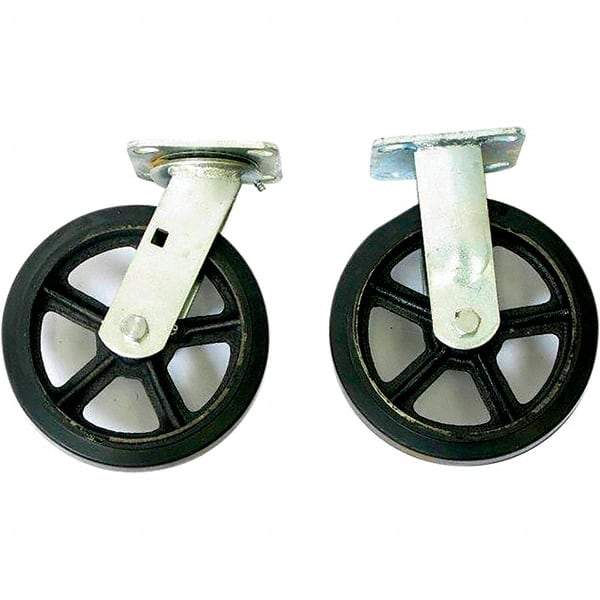 Wesco Industrial Products - 8" Diam x 2" Wide x 10-1/4" OAH Top Plate Mount Dual Swivel & Rigid Caster - Mold on Rubber, 2,200 Lb Capacity, Sealed Ball Bearing, 4 x 4-1/2" Plate - Eagle Tool & Supply