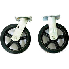 Wesco Industrial Products - 8" Diam x 2" Wide x 10-1/4" OAH Top Plate Mount Dual Swivel & Rigid Caster - Mold on Rubber, 2,200 Lb Capacity, Sealed Ball Bearing, 4 x 4-1/2" Plate - Eagle Tool & Supply