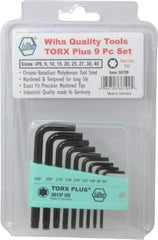 Wiha - 9 Piece IP8 to IP40 L-Key Short Arm Torx Plus Key Set - IP8, IP9, IP10, IP15, IP20, IP25, IP27, IP30, IP40 Torx Size - Eagle Tool & Supply