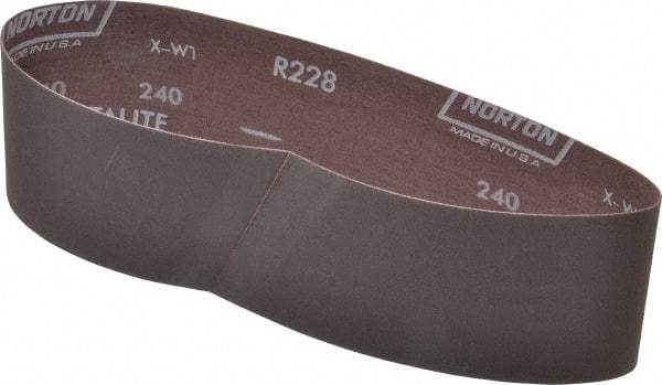 Norton - 3" Wide x 24" OAL, 240 Grit, Aluminum Oxide Abrasive Belt - Aluminum Oxide, Very Fine, Coated, Series R228 - Eagle Tool & Supply