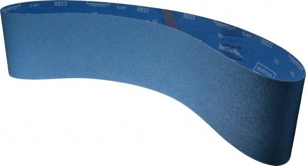 Norton - 6" Wide x 60" OAL, 80 Grit, Zirconia Alumina Abrasive Belt - Zirconia Alumina, Medium, Coated, X Weighted Cloth Backing, Series R823 - Eagle Tool & Supply