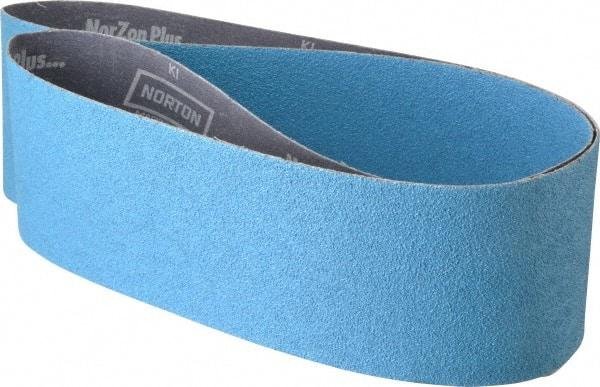 Norton - 4" Wide x 54" OAL, 50 Grit, Zirconia Alumina Abrasive Belt - Zirconia Alumina, Coarse, Coated, Y Weighted Cloth Backing, Series R821 - Eagle Tool & Supply