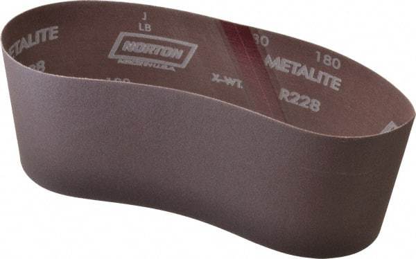 Norton - 4" Wide x 24" OAL, 180 Grit, Aluminum Oxide Abrasive Belt - Aluminum Oxide, Very Fine, Coated, Series R228 - Eagle Tool & Supply