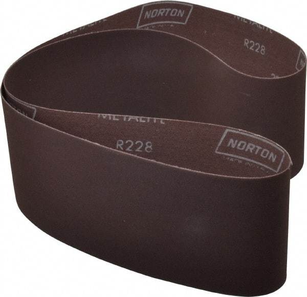 Norton - 4" Wide x 54" OAL, 220 Grit, Aluminum Oxide Abrasive Belt - Aluminum Oxide, Very Fine, Coated, Series R228 - Eagle Tool & Supply