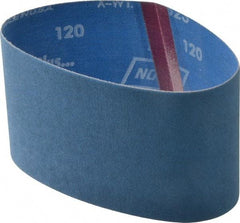 Norton - 3-1/2" Wide x 15-1/2" OAL, 120 Grit, Zirconia Alumina Abrasive Belt - Zirconia Alumina, Fine, Coated, Y Weighted Cloth Backing, Series R823 - Eagle Tool & Supply