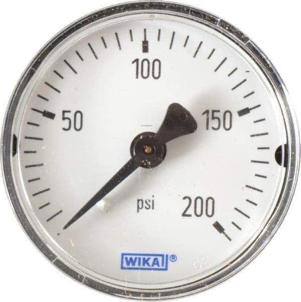 Wika - 2" Dial, 1/4 Thread, 0-200 Scale Range, Pressure Gauge - Center Back Connection Mount, Accurate to 3-2-3% of Scale - Eagle Tool & Supply