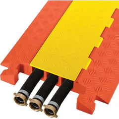 Checkers - 3 Channel, 3-1/4' Long, Yellow/Organge Polyurethane On Floor Cable Cover - Eagle Tool & Supply