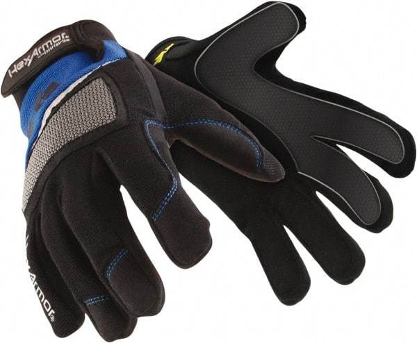 HexArmor - Size L (9), ANSI Cut Lvl A6, Puncture Lvl 3, Synthetic Leather Cut & Puncture Resistant Gloves - Hook & Loop Cuff, Black/Blue, Paired - Eagle Tool & Supply
