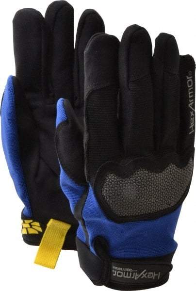 HexArmor - Size XL (10), ANSI Cut Lvl A6, Puncture Lvl 3, Synthetic Leather Cut & Puncture Resistant Gloves - Hook & Loop Cuff, Black/Blue, Paired - Eagle Tool & Supply