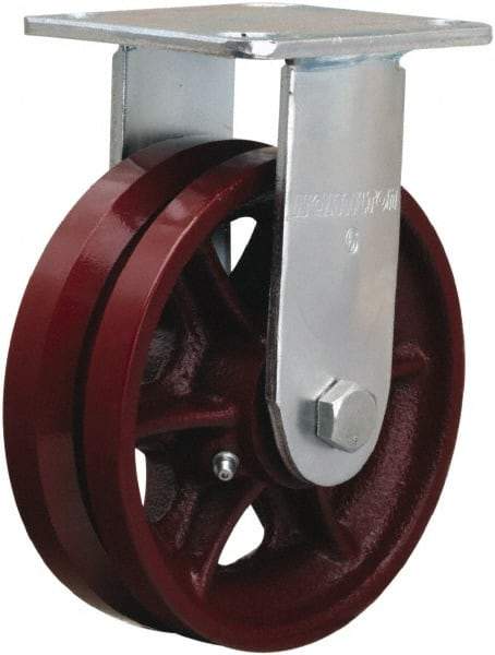 Hamilton - 6" Diam x 2" Wide, Iron Rigid Caster - 900 Lb Capacity, Top Plate Mount, 4" x 4-1/2" Plate, Straight Roller Bearing - Eagle Tool & Supply