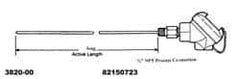 Thermo Electric - -148 to 900°F, 100 OMS Industrial RTD, Thermocouple Probe - 1/2 Inch Hex Mount, 4 Inch Probe Sheath Length, 10 Sec Response Time - Eagle Tool & Supply