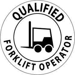 NMC - Qualified Forklift Operator, Hard Hat Label - Black on White, 2" Thick, For Certified Operator - Eagle Tool & Supply