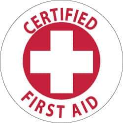 NMC - Certified First Aid, Hard Hat Label - Red on White, 2" Thick, For Accident Prevention - Eagle Tool & Supply