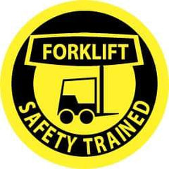 NMC - Forklift Safety Trained, Hard Hat Label - Black on Yellow, 2" Thick, For Accident Prevention - Eagle Tool & Supply