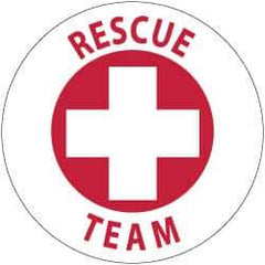 NMC - Rescue Team, Hard Hat Label - Red on White, 2" Thick, For Accident Prevention - Eagle Tool & Supply