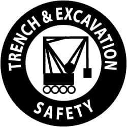 NMC - Trench & Excavation Safety, Hard Hat Label - Black on White, 2" Thick, For Accident Prevention - Eagle Tool & Supply