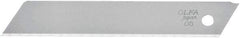 Olfa - 10 Piece Steel Utility Knife Blade - 100mm OAL, 3-15/16" Blade Length, 0.02" Blade Thickness - Eagle Tool & Supply