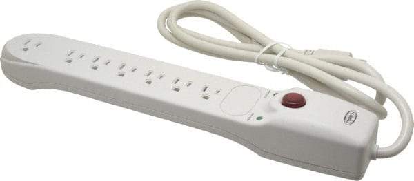 Hubbell Wiring Device-Kellems - 7 Outlets, 125 Volts, 15 Amps, 6' Cord, Power Outlet Strip - Free Hanging Mount, 5-15R NEMA Configuration - Eagle Tool & Supply