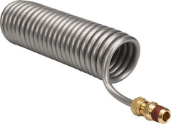 Parker - 0.17 ID, 1/4 x 1/4 Thread, 4-1/2' Long, Gray SAE J844 Type A Nylon Coiled & Self Storing Hose - 150 Max psi, Parker NTA Brass Fittings - Eagle Tool & Supply