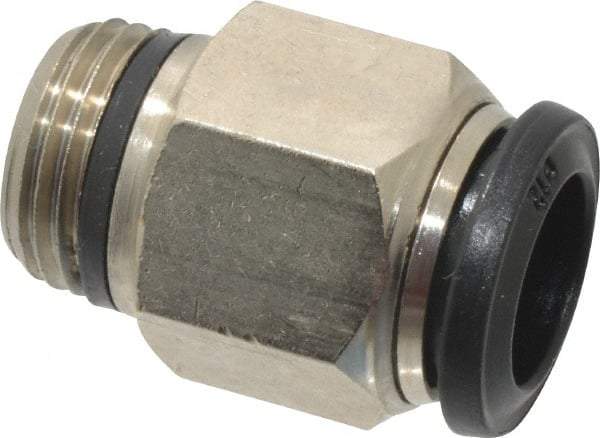 Alpha Technologies - 12mm Outside Diam, 3/8 Universal, Nickel Plated Brass Push-to-Connect Tube Male Connector - 250 Max psi, Tube to Universal Thread Connection, Buna O-Ring - Eagle Tool & Supply
