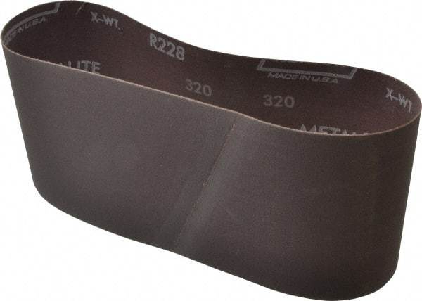 Norton - 4" Wide x 24" OAL, 320 Grit, Aluminum Oxide Abrasive Belt - Aluminum Oxide, Extra Fine, Coated, Series R228 - Eagle Tool & Supply