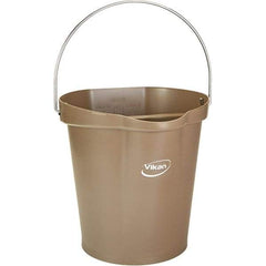 Vikan - 3 Gal, 12-1/2" High, Polypropylene Round Brown Single Pail with Pour Spout - Handle Included, 12.81" Top Diam - Eagle Tool & Supply