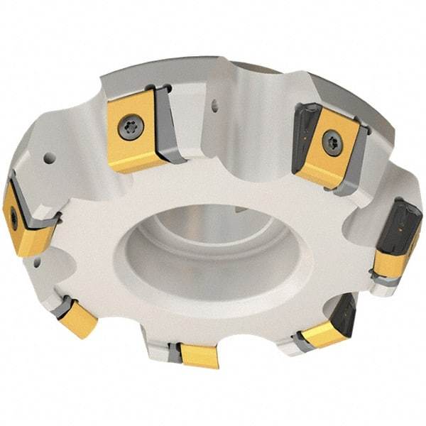 Iscar - 5.73" Cut Diam, 1-1/2" Arbor Hole, 3/4" Max Depth of Cut, 65° Indexable Chamfer & Angle Face Mill - 6 Inserts, T465 LN.T 2212 Insert, Right Hand Cut, 6 Flutes, Series Helitang - Eagle Tool & Supply