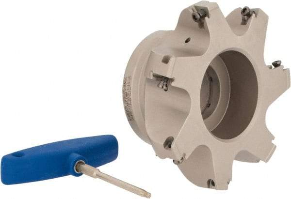Iscar - 7 Inserts, 5" Cut Diam, 1-1/2" Arbor Diam, 0.512" Max Depth of Cut, Indexable Square-Shoulder Face Mill - 0/90° Lead Angle, 2-1/2" High, HM390 TDKT 1505 Insert Compatibility, Through Coolant, Series HeliIQMill - Eagle Tool & Supply