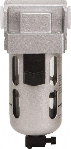 PRO-SOURCE - 1/8" Port Coalescing Filter - Polycarbonate with Metal Guard Bowl, Semi Automatic Drain, 145 Max psi, 0.1 Micron Rating, 1.57" Wide x 4.45" High - Eagle Tool & Supply