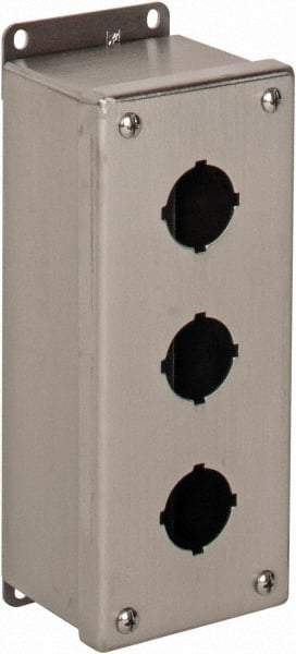 nVent Hoffman - 3 Hole, 1.2 Inch Hole Diameter, Stainless Steel Pushbutton Switch Enclosure - 9 Inch High x 3.47 Inch Wide x 2-3/4 Inch Deep, 12, 13, 4X NEMA Rated - Eagle Tool & Supply