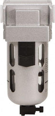 PRO-SOURCE - 1/4" Port Coalescing Filter - Polycarbonate with Metal Guard Bowl, Semi Automatic Drain, 145 Max psi, 0.1 Micron Rating, 1.57" Wide x 4.45" High - Eagle Tool & Supply