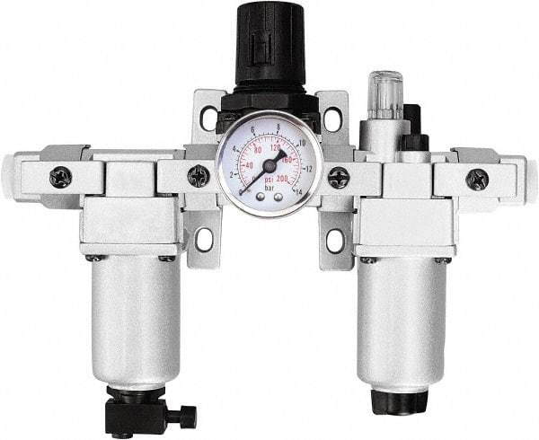 PRO-SOURCE - 1/2" NPT Port Standard 3 Piece Filter-Regulator-Lubricator FRL Unit - Aluminum Bowl, 106 SCFM, 215 Max psi, 13" High, Manual Drain - Eagle Tool & Supply